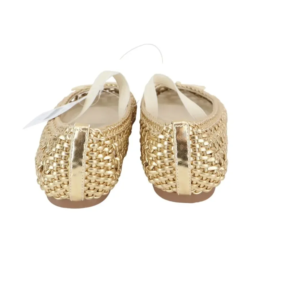 J.Crew Crewcuts Girls Basketweave Ballet Flats Metallic Golden Honey K13 NWT
